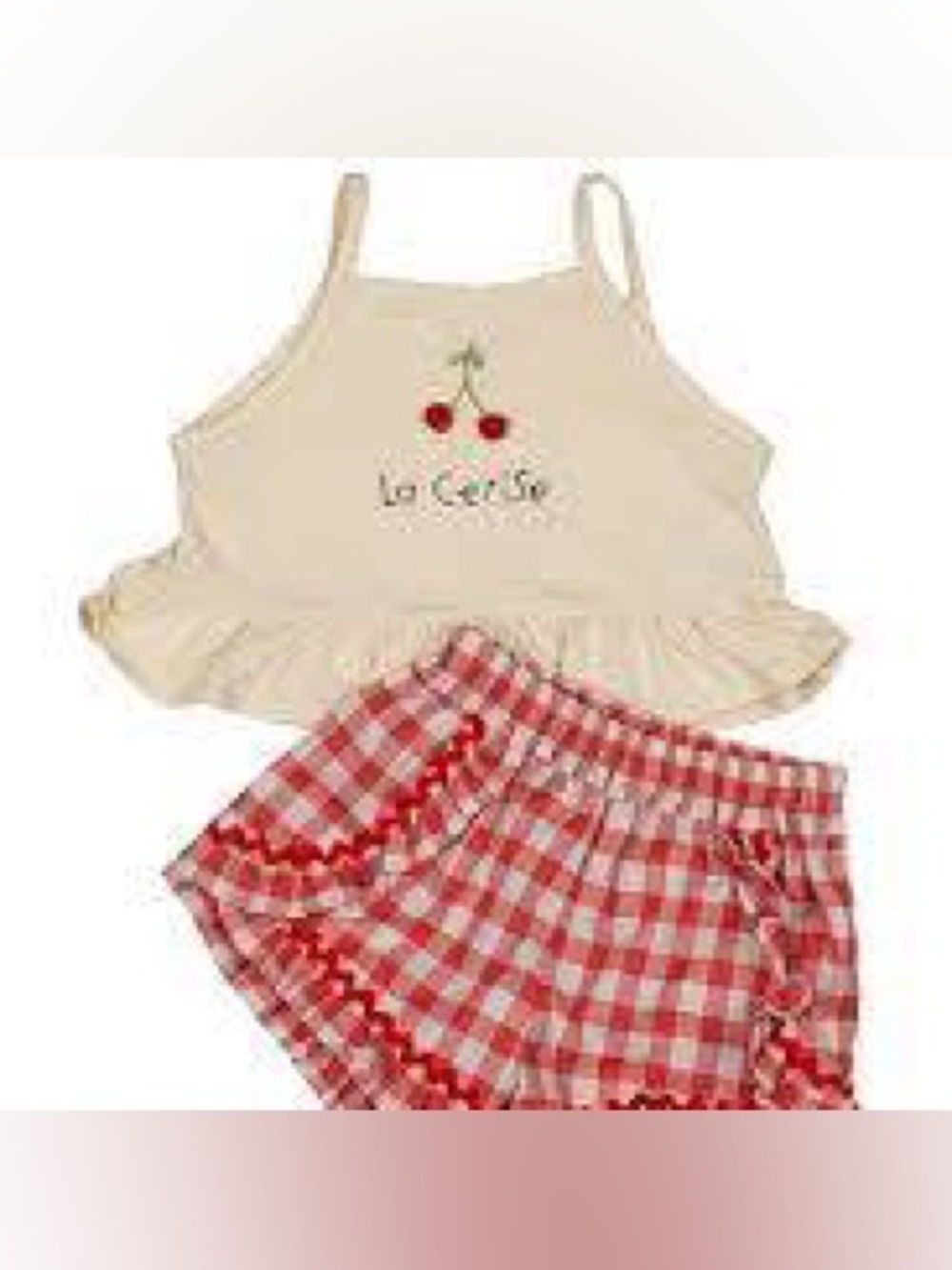 NWT $74 Wild Wawa Kids Ruffle Short Set in "La Cerise Red Gingham” Baby/Child